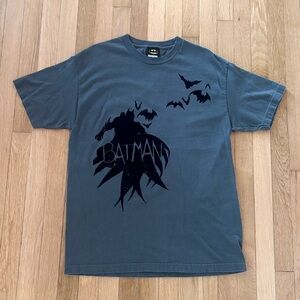 Vintage Batman Shirt RARE Y2K Olive Green Velvet Print Large 2005